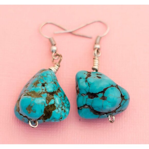 Vintage Blue Unique Stone Dangle Earrings | H26 - Picture 2 of 3